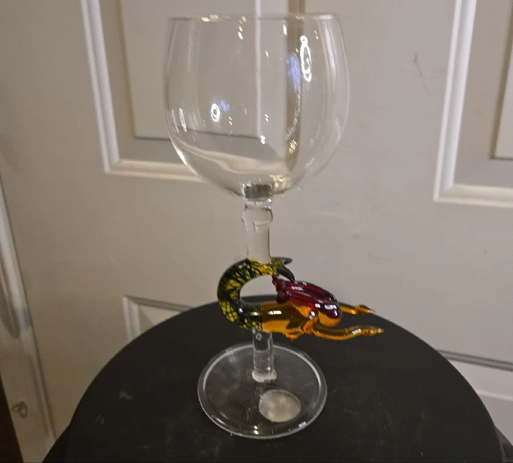 Milon Townsend Style Hand-Blown Glass Wine Goblet with Red and Yellow Mermaid